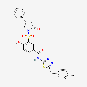 molecular formula C28H26N4O5S2 B11081532 4-methoxy-N-[5-(4-methylbenzyl)-1,3,4-thiadiazol-2-yl]-3-[(2-oxo-4-phenylpyrrolidin-1-yl)sulfonyl]benzamide 