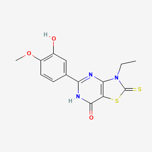 molecular formula C14H13N3O3S2 B11081549 3-ethyl-5-(3-hydroxy-4-methoxyphenyl)-2-thioxo-2,3-dihydro[1,3]thiazolo[4,5-d]pyrimidin-7(6H)-one 