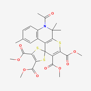 molecular formula C27H27NO9S3 B11081552 Tetramethyl 6'-acetyl-5',5',9'-trimethyl-5',6'-dihydrospiro[1,3-dithiole-2,1'-thiopyrano[2,3-c]quinoline]-2',3',4,5-tetracarboxylate 