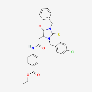 Ethyl 4-({[1-benzyl-3-(4-chlorobenzyl)-5-oxo-2-thioxoimidazolidin-4-yl]acetyl}amino)benzoate