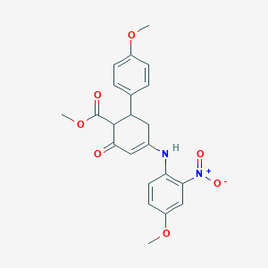 molecular formula C22H22N2O7 B11081690 Methyl 4-[(4-methoxy-2-nitrophenyl)amino]-6-(4-methoxyphenyl)-2-oxocyclohex-3-ene-1-carboxylate 