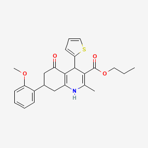 molecular formula C25H27NO4S B11081725 Propyl 7-(2-methoxyphenyl)-2-methyl-5-oxo-4-(thiophen-2-yl)-1,4,5,6,7,8-hexahydroquinoline-3-carboxylate 