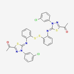 molecular formula C32H22Cl2N6O2S4 B11081751 Bis[2-(5-acetyl-3-m-chlorophenyl-1,3,4-thiadi-azol-2-ylideneamino)phenyl] disulfide 