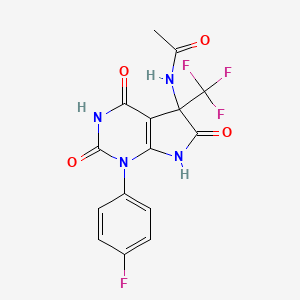 molecular formula C15H10F4N4O4 B11081769 N-[1-(4-fluorophenyl)-2,4,6-trioxo-5-(trifluoromethyl)-2,3,4,5,6,7-hexahydro-1H-pyrrolo[2,3-d]pyrimidin-5-yl]acetamide 