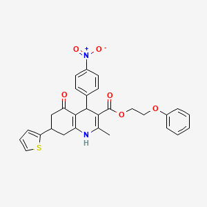 2-Phenoxyethyl 2-methyl-4-(4-nitrophenyl)-5-oxo-7-(thiophen-2-yl)-1,4,5,6,7,8-hexahydroquinoline-3-carboxylate