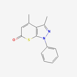 molecular formula C14H12N2OS B11081804 3,4-Dimethyl-1-phenylthiopyrano[2,3-c]pyrazol-6-one 