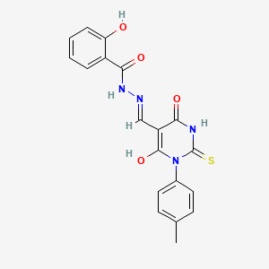 2-hydroxy-N'-{(E)-[1-(4-methylphenyl)-4,6-dioxo-2-thioxotetrahydropyrimidin-5(2H)-ylidene]methyl}benzohydrazide