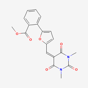 molecular formula C19H16N2O6 B11081828 methyl 2-{5-[(1,3-dimethyl-2,4,6-trioxotetrahydropyrimidin-5(2H)-ylidene)methyl]furan-2-yl}benzoate 