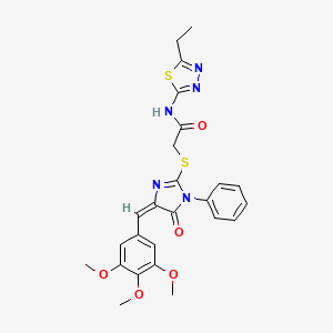 molecular formula C25H25N5O5S2 B11081859 N-(5-ethyl-1,3,4-thiadiazol-2-yl)-2-{[(4E)-5-oxo-1-phenyl-4-(3,4,5-trimethoxybenzylidene)-4,5-dihydro-1H-imidazol-2-yl]sulfanyl}acetamide 