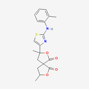 molecular formula C19H20N2O4S B11081876 3,8-Dimethyl-3-{2-[(2-methylphenyl)amino]-1,3-thiazol-4-yl}-2,7-dioxaspiro[4.4]nonane-1,6-dione 