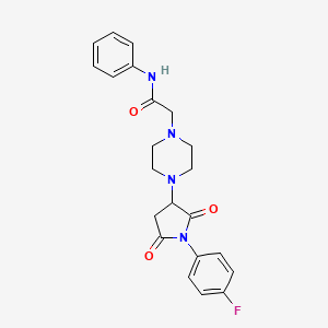 molecular formula C22H23FN4O3 B11081885 2-{4-[1-(4-fluorophenyl)-2,5-dioxopyrrolidin-3-yl]piperazin-1-yl}-N-phenylacetamide 