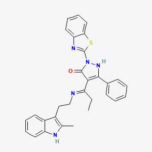 (4E)-2-(1,3-benzothiazol-2-yl)-4-(1-{[2-(2-methyl-1H-indol-3-yl)ethyl]amino}propylidene)-5-phenyl-2,4-dihydro-3H-pyrazol-3-one