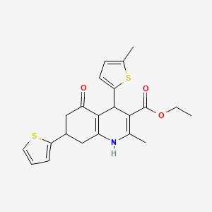 molecular formula C22H23NO3S2 B11081958 Ethyl 2-methyl-4-(5-methylthiophen-2-yl)-5-oxo-7-(thiophen-2-yl)-1,4,5,6,7,8-hexahydroquinoline-3-carboxylate 