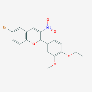 molecular formula C18H16BrNO5 B11081962 5-(6-Bromo-3-nitro-2H-chromen-2-YL)-2-ethoxyphenyl methyl ether 