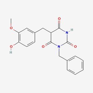 molecular formula C19H18N2O5 B11081970 Pyrimidine-2,4,6-trione, 1-benzyl-5-(4-hydroxy-3-methoxybenzyl)- 