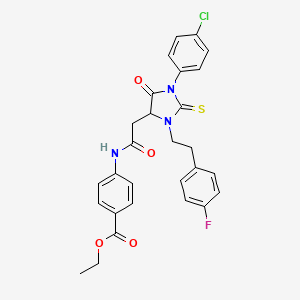 Ethyl 4-[({1-(4-chlorophenyl)-3-[2-(4-fluorophenyl)ethyl]-5-oxo-2-thioxoimidazolidin-4-yl}acetyl)amino]benzoate