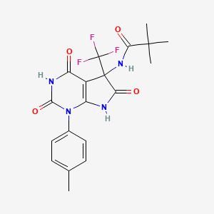 molecular formula C19H19F3N4O4 B11082162 N-[4-hydroxy-1-(4-methylphenyl)-2,6-dioxo-5-(trifluoromethyl)-2,5,6,7-tetrahydro-1H-pyrrolo[2,3-d]pyrimidin-5-yl]-2,2-dimethylpropanamide 