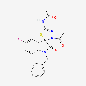 molecular formula C20H17FN4O3S B11082181 N-(3'-acetyl-1-benzyl-5-fluoro-2-oxo-1,2-dihydro-3'H-spiro[indole-3,2'-[1,3,4]thiadiazol]-5'-yl)acetamide 