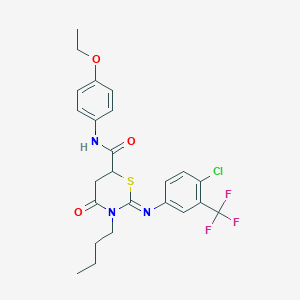 molecular formula C24H25ClF3N3O3S B11082216 (2Z)-3-butyl-2-{[4-chloro-3-(trifluoromethyl)phenyl]imino}-N-(4-ethoxyphenyl)-4-oxo-1,3-thiazinane-6-carboxamide 