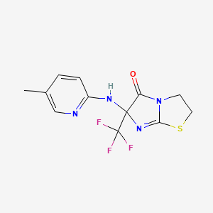 molecular formula C12H11F3N4OS B11082220 6H-Imidazo[2,1-b]thiazol-5-one, 6-(5-methylpyridin-2-ylamino)-6-trifluoromethyl-2,3-dihydro- 