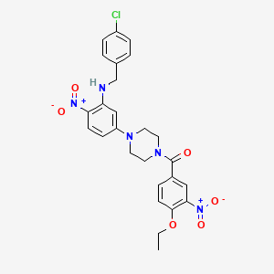 molecular formula C26H26ClN5O6 B11082226 (4-{3-[(4-Chlorobenzyl)amino]-4-nitrophenyl}piperazin-1-yl)(4-ethoxy-3-nitrophenyl)methanone 