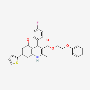 2-Phenoxyethyl 4-(4-fluorophenyl)-2-methyl-5-oxo-7-(thiophen-2-yl)-1,4,5,6,7,8-hexahydroquinoline-3-carboxylate