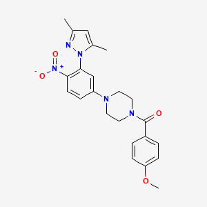 molecular formula C23H25N5O4 B11082306 1-[3-(3,5-dimethyl-1H-pyrazol-1-yl)-4-nitrophenyl]-4-(4-methoxybenzoyl)piperazine 