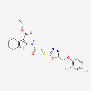 molecular formula C22H21Cl2N3O5S2 B11082367 Ethyl 2-{[({5-[(2,4-dichlorophenoxy)methyl]-1,3,4-oxadiazol-2-yl}sulfanyl)acetyl]amino}-4,5,6,7-tetrahydro-1-benzothiophene-3-carboxylate 