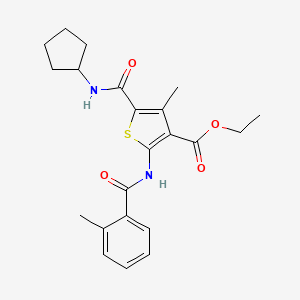 molecular formula C22H26N2O4S B11082402 Ethyl 5-(cyclopentylcarbamoyl)-4-methyl-2-{[(2-methylphenyl)carbonyl]amino}thiophene-3-carboxylate 