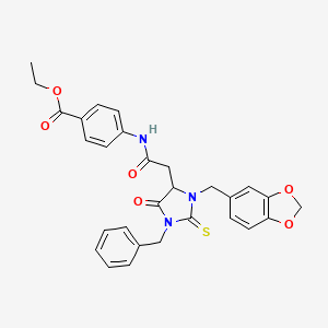 Ethyl 4-({[3-(1,3-benzodioxol-5-ylmethyl)-1-benzyl-5-oxo-2-thioxoimidazolidin-4-yl]acetyl}amino)benzoate