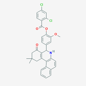 molecular formula C33H27Cl2NO4 B11082435 4-(2,2-Dimethyl-4-oxo-1,2,3,4,5,6-hexahydrobenzo[a]phenanthridin-5-yl)-2-methoxyphenyl 2,4-dichlorobenzoate 