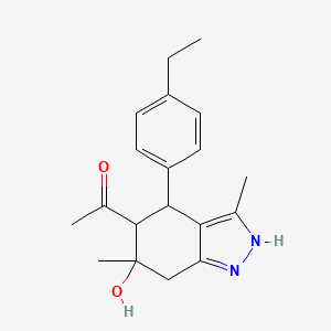 molecular formula C19H24N2O2 B11082436 1-[4-(4-ethylphenyl)-6-hydroxy-3,6-dimethyl-4,5,6,7-tetrahydro-2H-indazol-5-yl]ethanone 