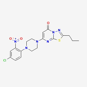 molecular formula C18H19ClN6O3S B11082448 7-[4-(4-chloro-2-nitrophenyl)piperazin-1-yl]-2-propyl-5H-[1,3,4]thiadiazolo[3,2-a]pyrimidin-5-one 