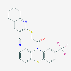 molecular formula C25H18F3N3OS2 B11082450 2-({2-oxo-2-[2-(trifluoromethyl)-10H-phenothiazin-10-yl]ethyl}sulfanyl)-5,6,7,8-tetrahydroquinoline-3-carbonitrile 