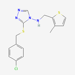 molecular formula C15H15ClN4S2 B11082461 3-[(4-chlorophenyl)methylsulfanyl]-N-[(3-methylthiophen-2-yl)methyl]-1,2,4-triazol-4-amine 