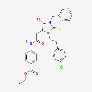 molecular formula C29H28ClN3O4S B11082515 Ethyl 4-[({1-benzyl-3-[2-(4-chlorophenyl)ethyl]-5-oxo-2-thioxoimidazolidin-4-yl}acetyl)amino]benzoate 