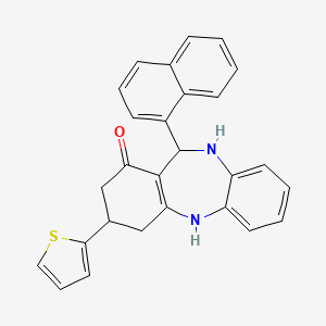 molecular formula C27H22N2OS B11082547 11-(1-Naphthyl)-3-(2-thienyl)-2,3,4,5,10,11-hexahydro-1H-dibenzo[B,E][1,4]diazepin-1-one 