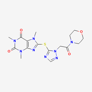 molecular formula C16H20N8O4S B11082570 1,3,7-Trimethyl-8-[[2-(2-morpholin-4-yl-2-oxoethyl)-1,2,4-triazol-3-yl]sulfanyl]purine-2,6-dione 