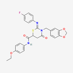 molecular formula C27H24FN3O5S B11082621 (2Z)-3-(1,3-benzodioxol-5-ylmethyl)-N-(4-ethoxyphenyl)-2-[(4-fluorophenyl)imino]-4-oxo-1,3-thiazinane-6-carboxamide 