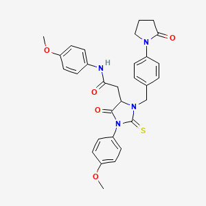 molecular formula C30H30N4O5S B11082632 N-(4-methoxyphenyl)-2-{1-(4-methoxyphenyl)-5-oxo-3-[4-(2-oxopyrrolidin-1-yl)benzyl]-2-thioxoimidazolidin-4-yl}acetamide 