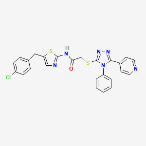 molecular formula C25H19ClN6OS2 B11082637 N-[5-(4-chlorobenzyl)-1,3-thiazol-2-yl]-2-{[4-phenyl-5-(pyridin-4-yl)-4H-1,2,4-triazol-3-yl]sulfanyl}acetamide 