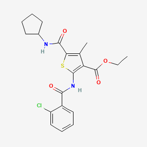 molecular formula C21H23ClN2O4S B11082655 Ethyl 2-{[(2-chlorophenyl)carbonyl]amino}-5-(cyclopentylcarbamoyl)-4-methylthiophene-3-carboxylate 