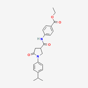 molecular formula C23H26N2O4 B11082698 Ethyl 4-[({5-oxo-1-[4-(propan-2-yl)phenyl]pyrrolidin-3-yl}carbonyl)amino]benzoate 