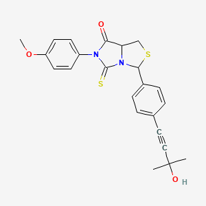 molecular formula C23H22N2O3S2 B11082706 3-[4-(3-hydroxy-3-methylbut-1-yn-1-yl)phenyl]-6-(4-methoxyphenyl)-5-thioxotetrahydro-7H-imidazo[1,5-c][1,3]thiazol-7-one 