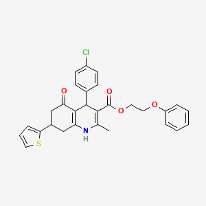 molecular formula C29H26ClNO4S B11082738 2-Phenoxyethyl 4-(4-chlorophenyl)-2-methyl-5-oxo-7-(thiophen-2-yl)-1,4,5,6,7,8-hexahydroquinoline-3-carboxylate 