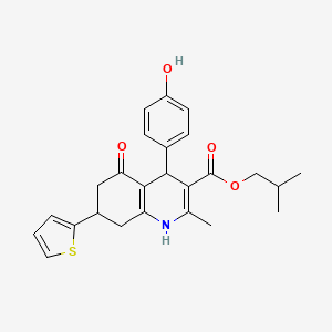 2-Methylpropyl 4-(4-hydroxyphenyl)-2-methyl-5-oxo-7-(thiophen-2-yl)-1,4,5,6,7,8-hexahydroquinoline-3-carboxylate