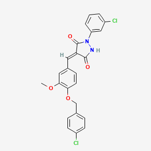 molecular formula C24H18Cl2N2O4 B11082778 (4E)-4-{4-[(4-chlorobenzyl)oxy]-3-methoxybenzylidene}-1-(3-chlorophenyl)pyrazolidine-3,5-dione 