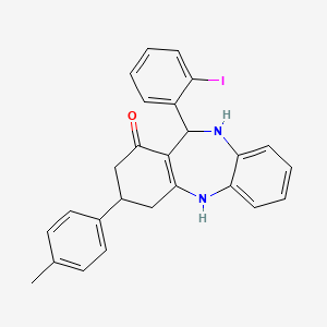 molecular formula C26H23IN2O B11082791 11-(2-iodophenyl)-3-(4-methylphenyl)-2,3,4,5,10,11-hexahydro-1H-dibenzo[b,e][1,4]diazepin-1-one 