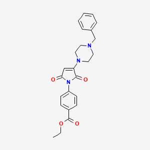 molecular formula C24H25N3O4 B11082967 ethyl 4-[3-(4-benzylpiperazin-1-yl)-2,5-dioxo-2,5-dihydro-1H-pyrrol-1-yl]benzoate 