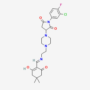 molecular formula C25H30ClFN4O4 B11082992 1-(3-Chloro-4-fluorophenyl)-3-[4-(2-{[(4,4-dimethyl-2,6-dioxocyclohexylidene)methyl]amino}ethyl)piperazin-1-yl]pyrrolidine-2,5-dione 